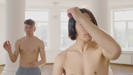 close up of japanese dancer training looking at camera in the studio