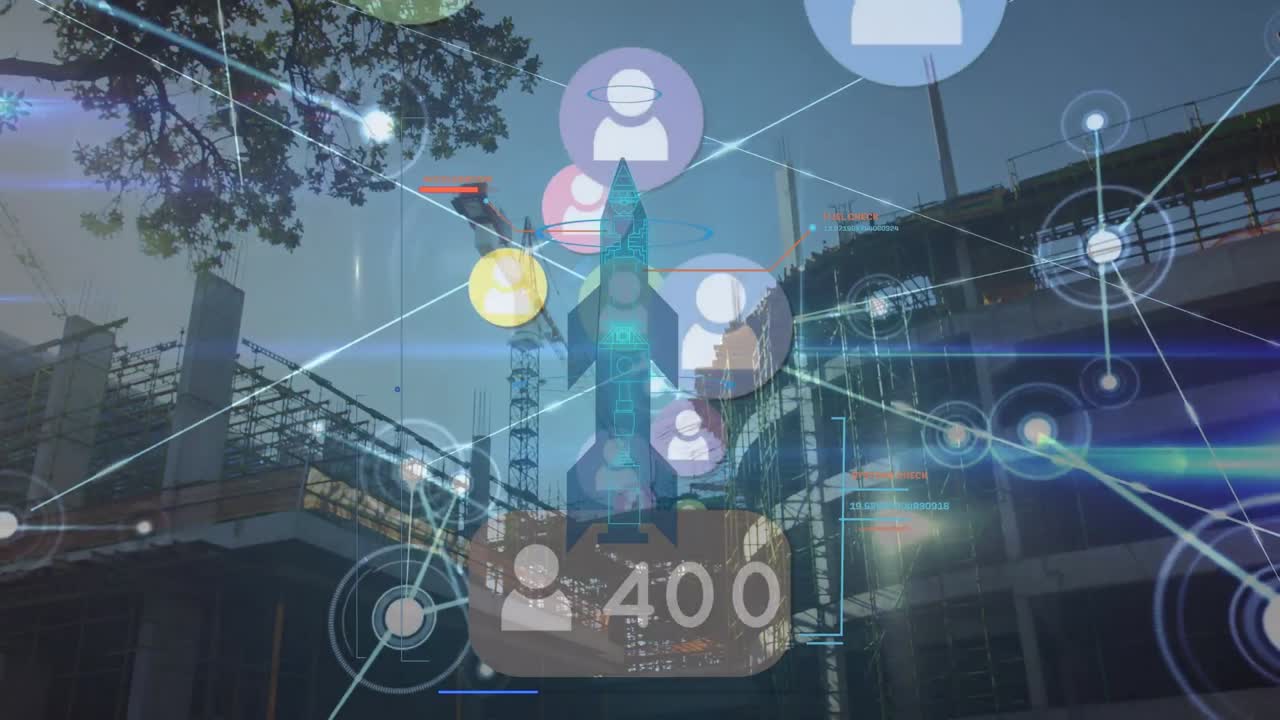 도시 풍경 위의 데이터 처리 애니메이션