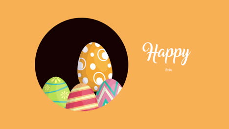 happy easter animated card with rabbit and eggs painted