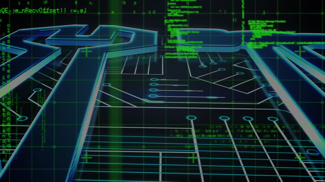animazione digitale dell'elaborazione dei dati contro le connessioni del microprocessore su sfondo blu
