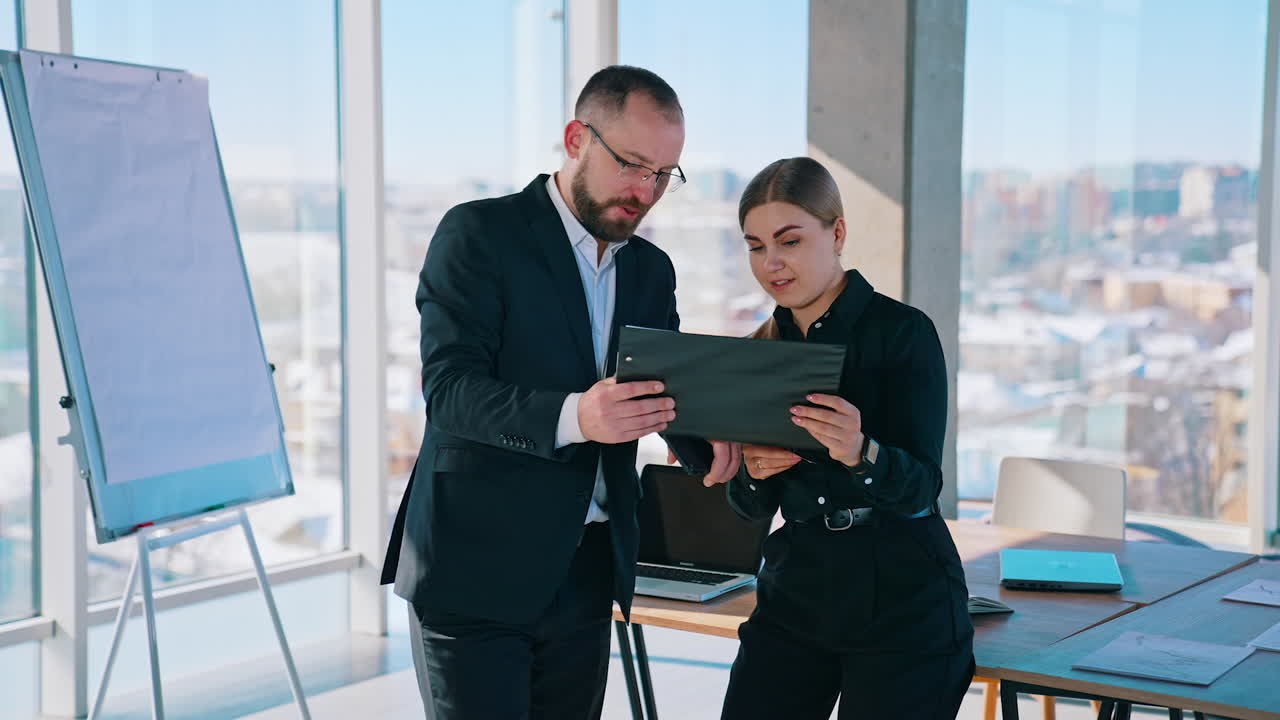 Female colleague consulting at meeting. Business woman presenting project to colleague at meeting