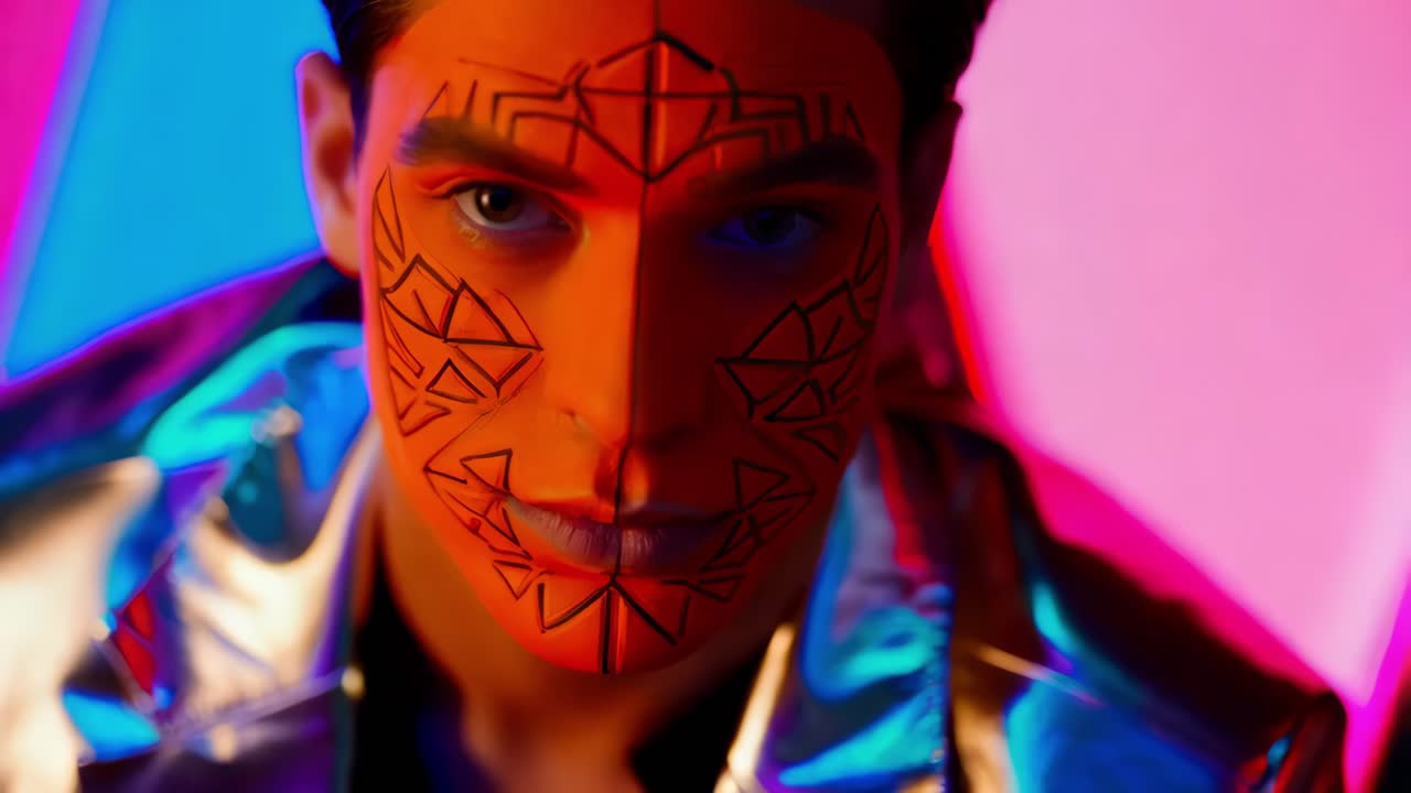 retrato facial artístico a la luz del neón