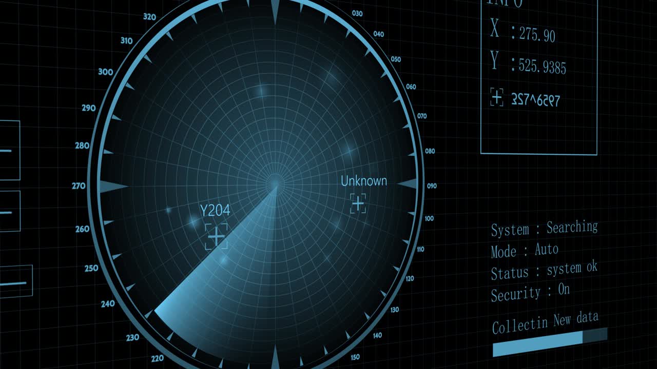 적의 항공기 및 선박에 대한 레이더 스캐너 검색: 4k 해상도 이상의 레이더 스캔의 3d 뷰.