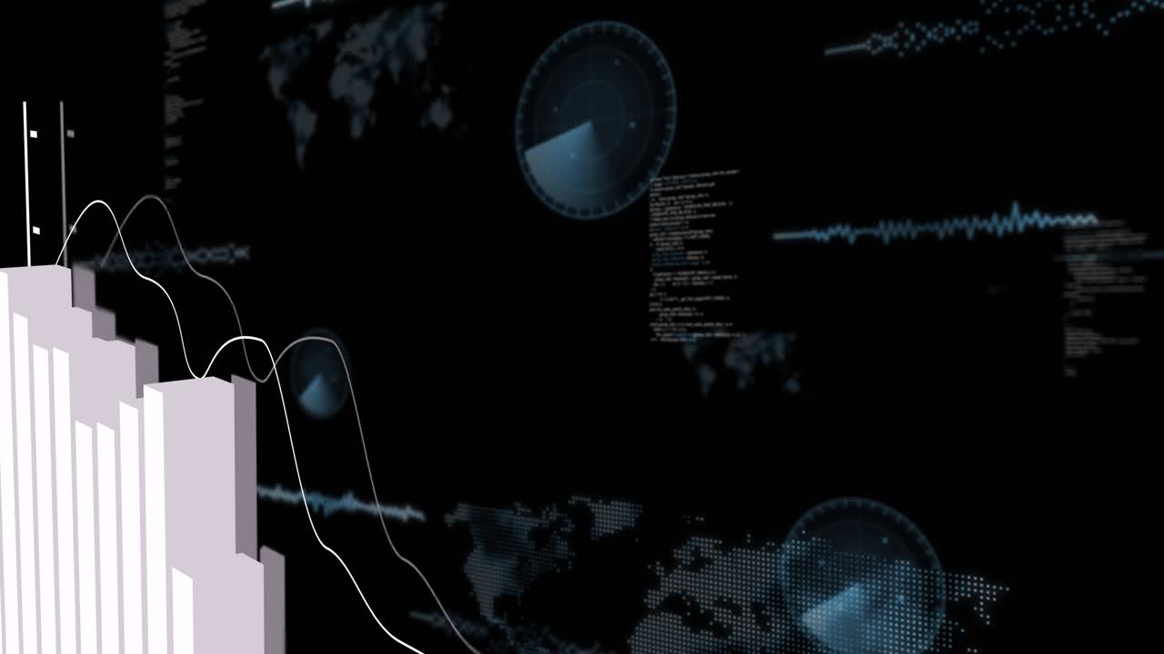 Animation of diagrams and world map over data processing