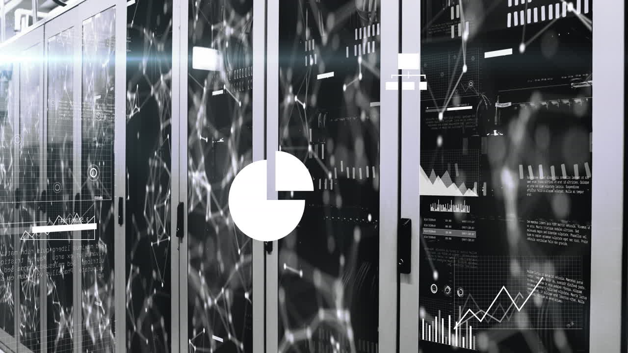 icono de nube, redes de comunicación y procesamiento de datos a través de la sala de servidores de computadoras