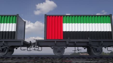 contenedores con la bandera de los emiratos árabes unidos transporte ferroviario