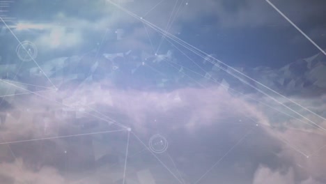 Animation-of-networks-of-connections-over-clouds-on-sky