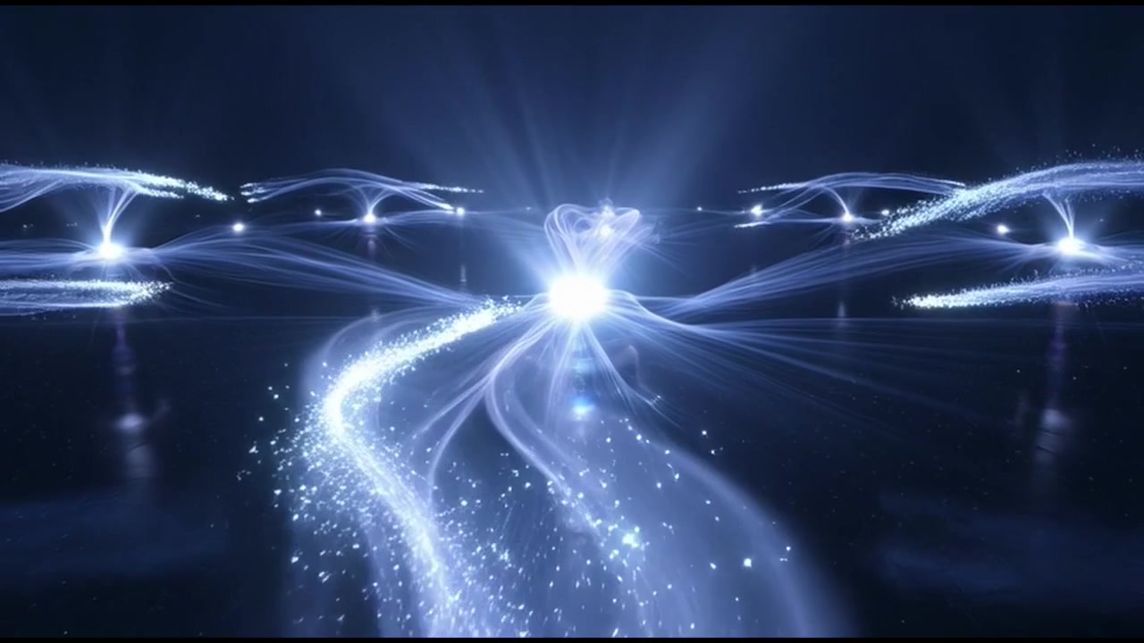 Abstract Network of Glowing Blue Light Nodes and Data Streams