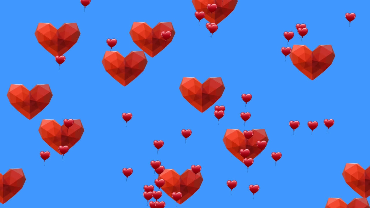 Animazione di icone di cuori su sfondo blu.