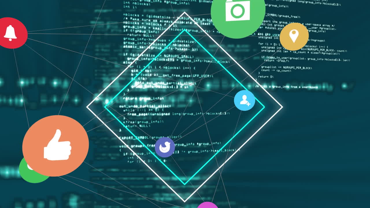 Web of connections icons and square against data processing
