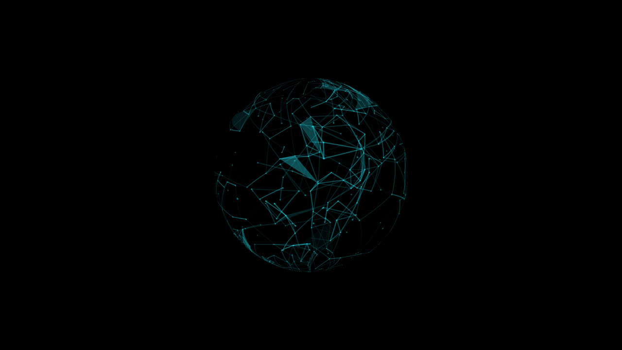 Sphere, Globe And Space In The Form Of A Plexus. Abstract Geometric Background With Moving Lines, Dots And Triangles. Plexus Fantasy Abstract Technology. Loop Animations