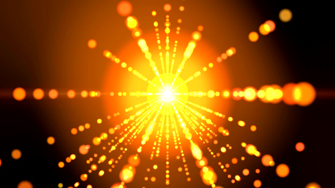 Bewegende achtergrond, oranje goud geel goudbruin, sporen van gloeiende cirkelvormige lichtdeeltjes verdwijnen.
