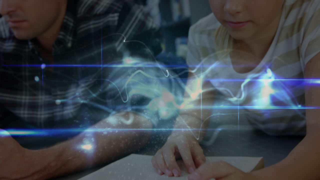 학교에서 백인 소녀 위에 파도와 빛의 애니메이션