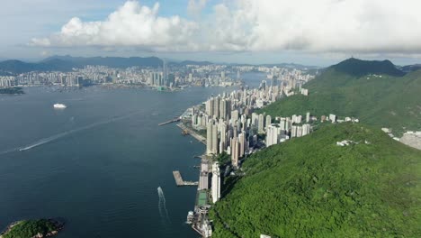 aerial view of hong kong waterfront residential luxury skyscrapers at telegraph bay area