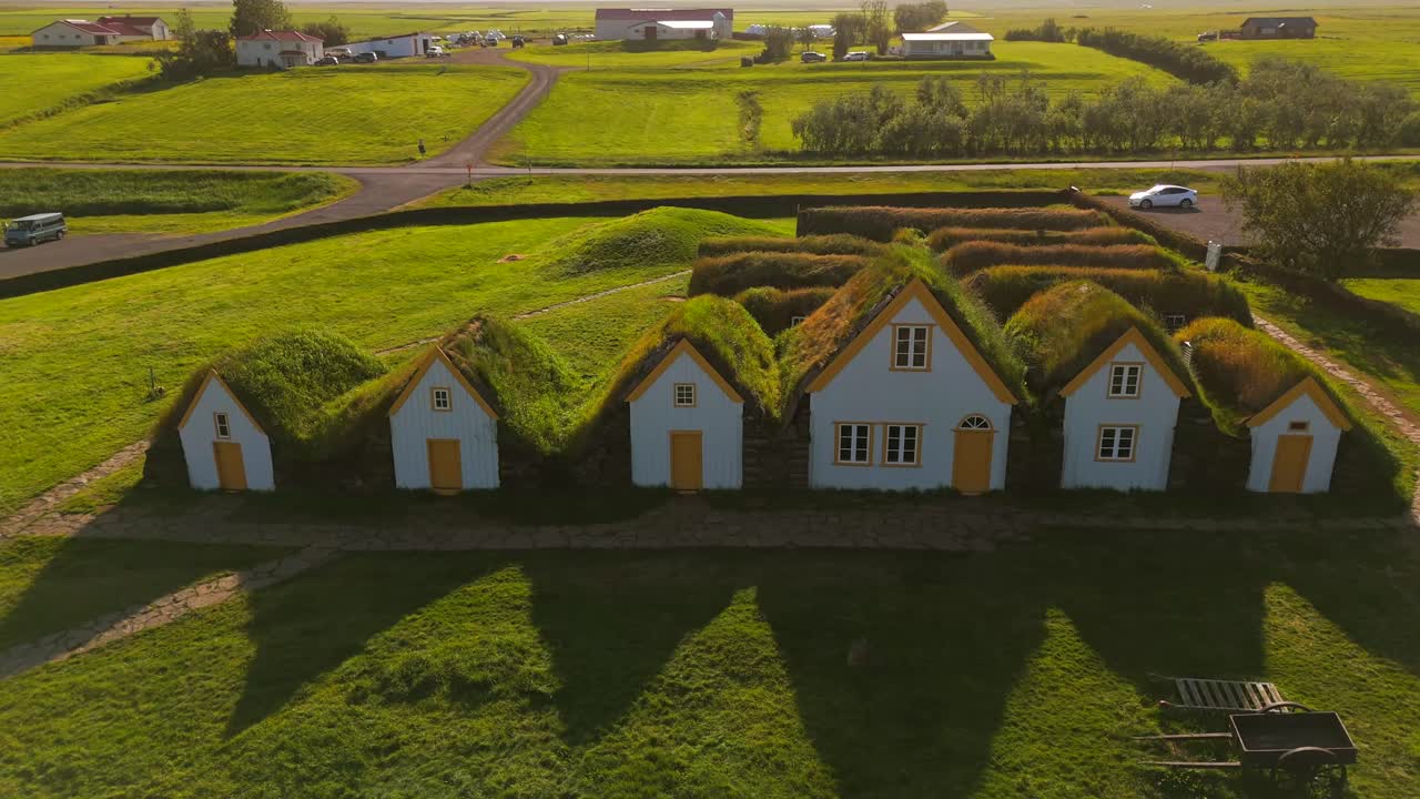 Experience the serene beauty of Skagafjörður, where drone footage unveils the stunning fjords and lush valleys surrounding this historic Viking village.