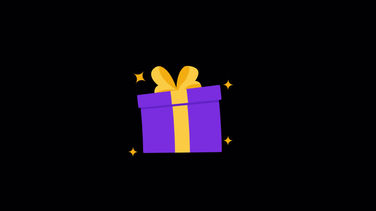 Animated Purple Gift Box with Yellow Ribbon and Sparkles