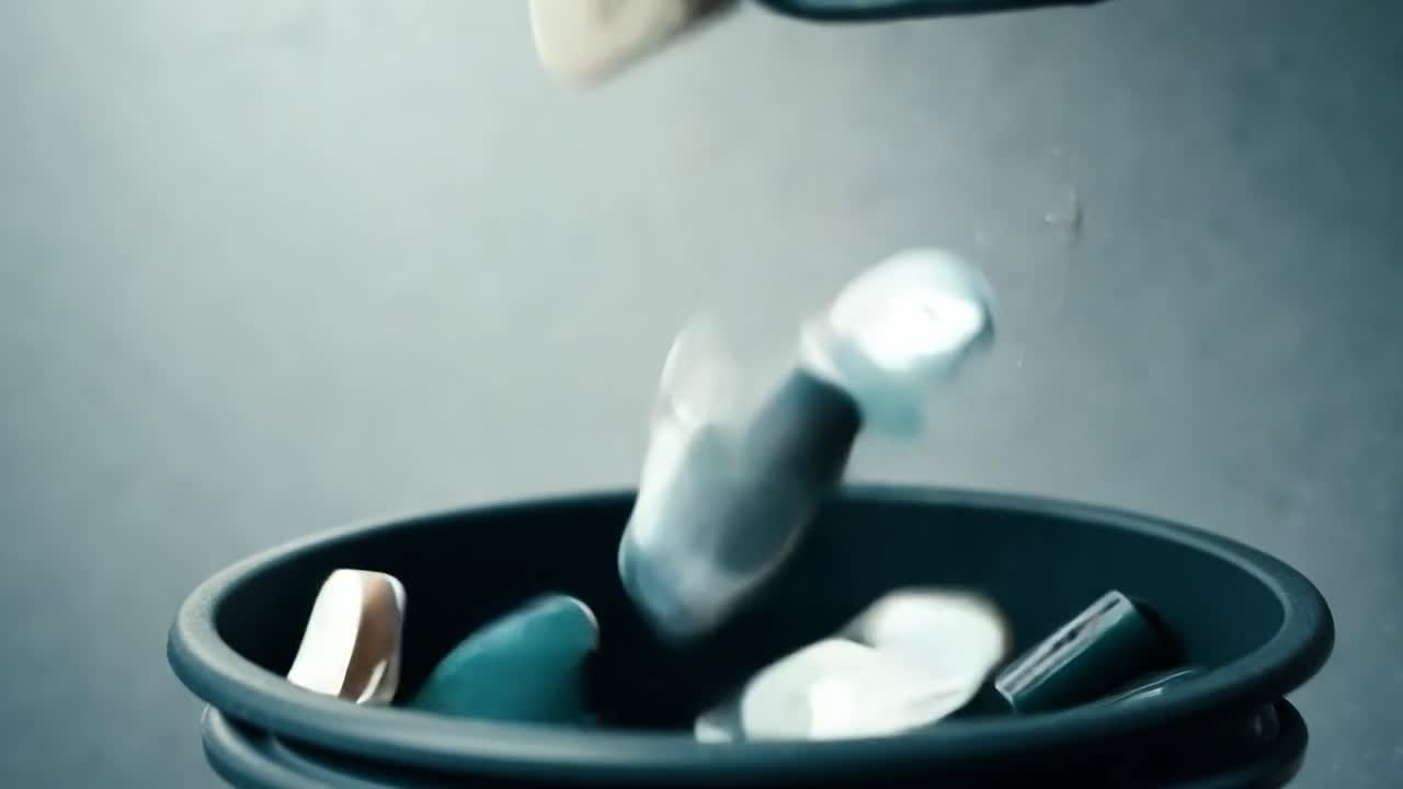 쓰레기통 에 던져지는 쓰레기 의 클로즈업