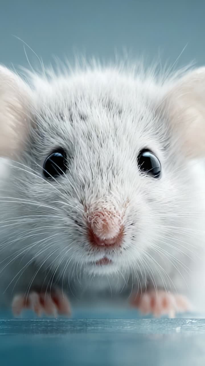 Primo piano complesso di un adorabile topolino bianco che ne mette in risalto le caratteristiche, ideale per esplorare il fascino delle piccole creature in un contesto accattivante