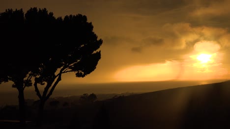 Lightning-Strikes-Off-The-Coast-Of-California-During-An-Electrical-Storm-With-Tree-Foreground