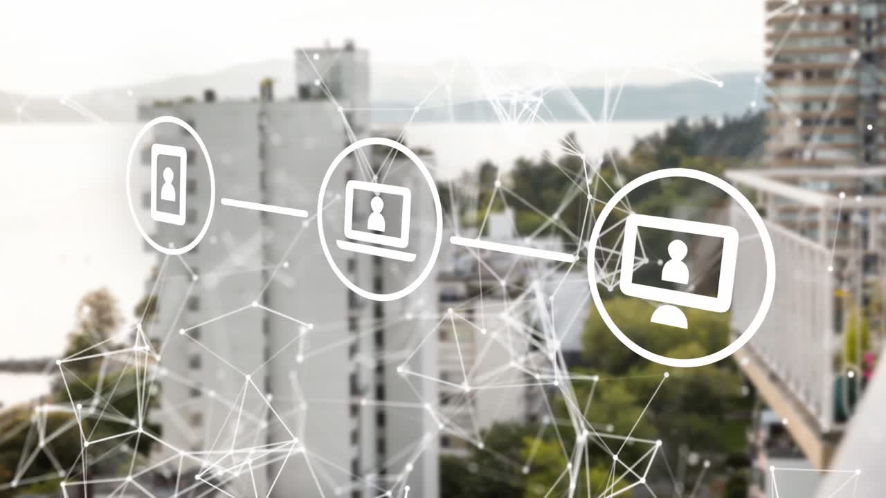 animación del procesamiento de datos sobre el paisaje urbano