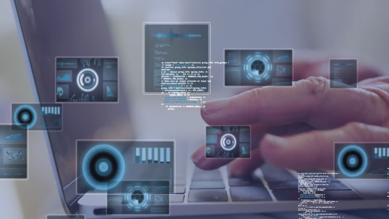 animación de escaneos y procesamiento de datos sobre el hombre usando computadora portátil