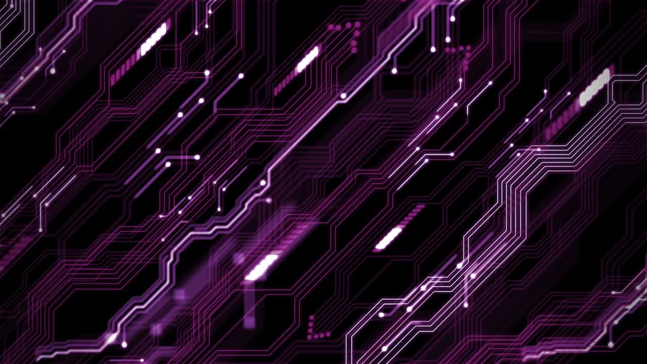 placa de circuito púrpura futurista con animación de electrones. fondo de bucle abstracto