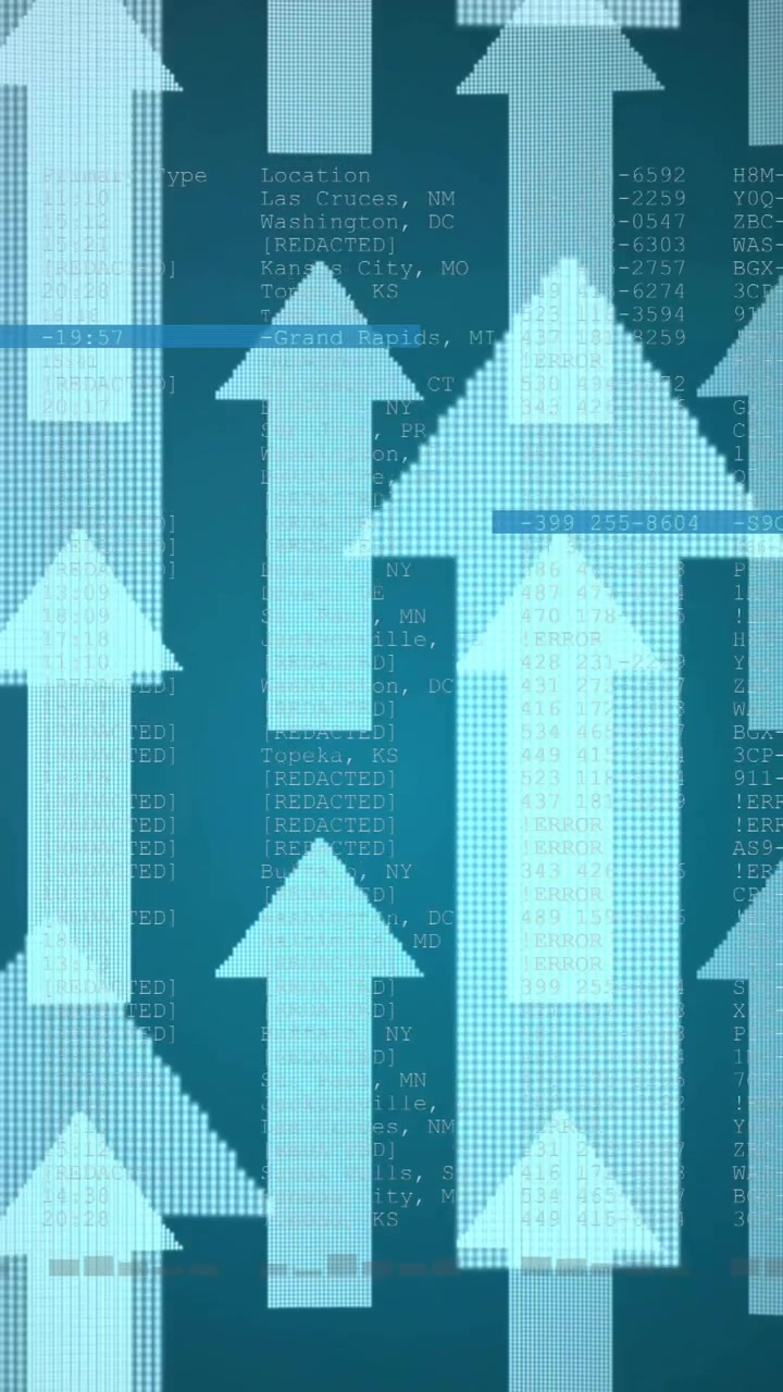 Animation of arrows and digital data processing over black background