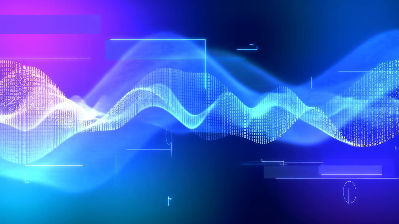 Abstract Digital Waves of Binary Code with Futuristic UI Elements