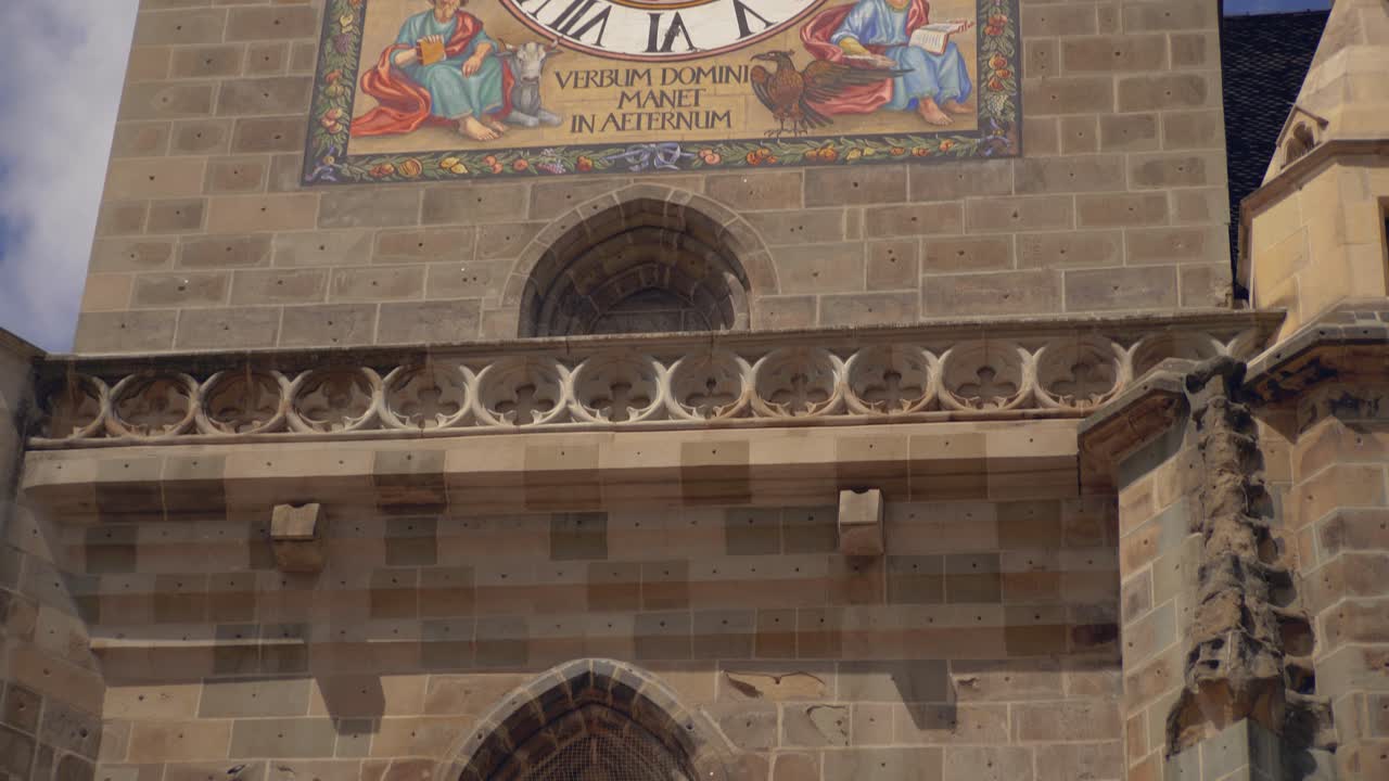 브라쇼브, 트란실바니아, 루마니아에 있는 고딕 중세 흑인 교회의 시계탑