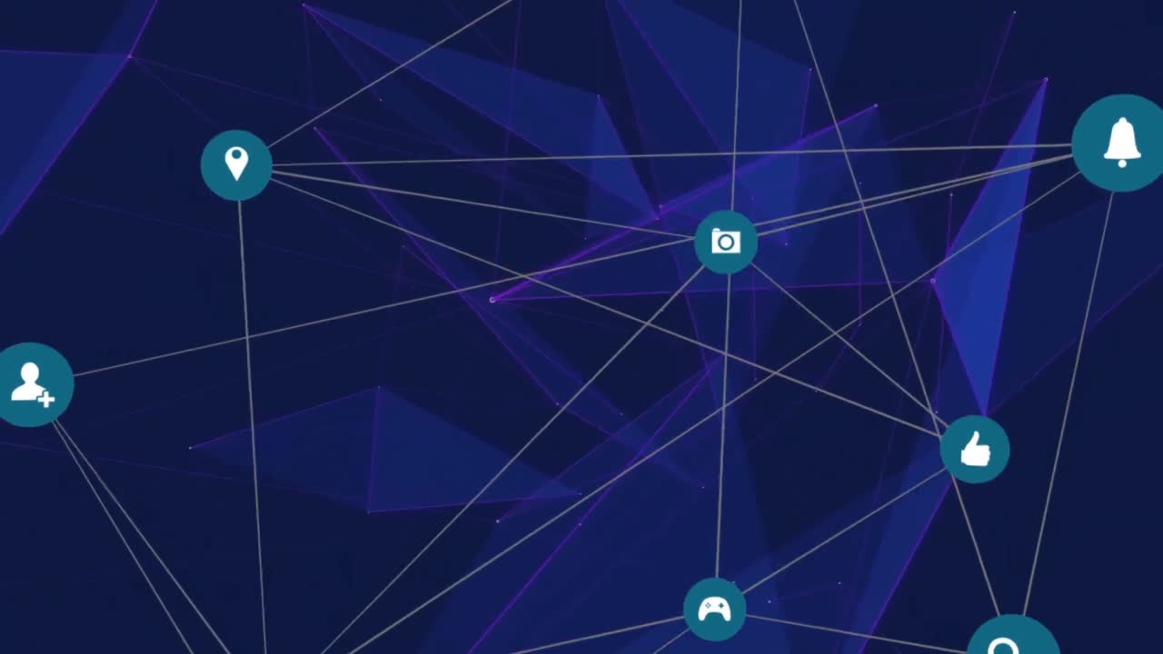 animación de la red de conexiones con iconos digitales en línea contra un fondo azul