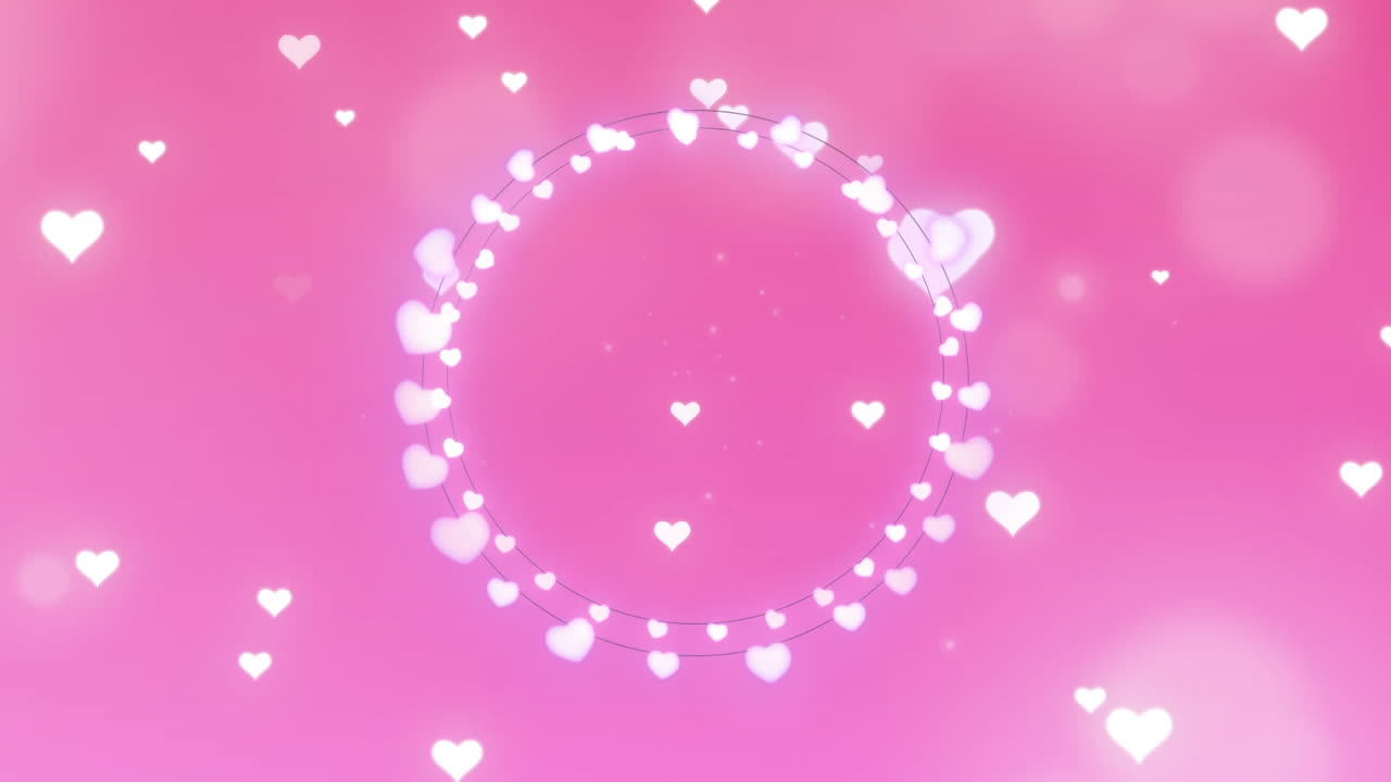 Digitally generated video of glowing hearts moving against hearts forming a circle in background