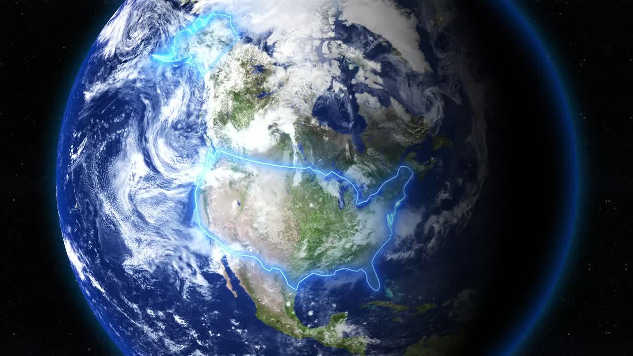 Glowing Blue Outline The United States of America In North America Seen On Earth In The Space. - graphics