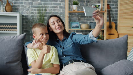 mother and son taking a selfie