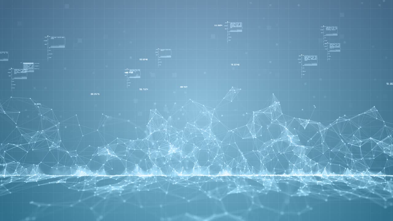 Blue digital cyberspace digital data network connections with lines and dots connection. Technology communication or Hi-Tech digital display holographic information background.