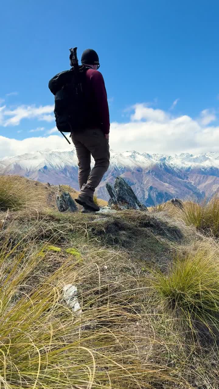 Montagne innevate e terreno erboso, giornata tranquilla a Otago, Nuova Zelanda