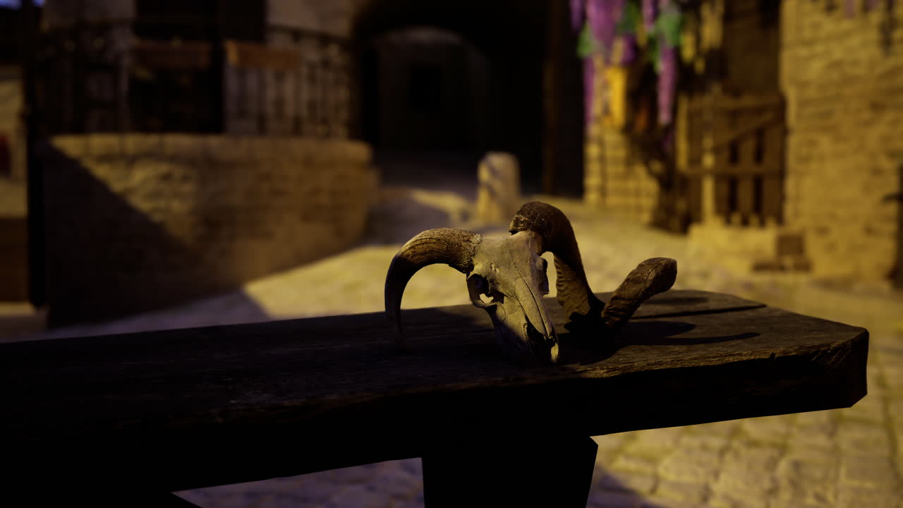 Curious glance of a bird on a rustic wooden table in an ancient village