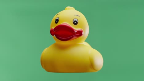 yellow rubber duck rotating on isolated green background