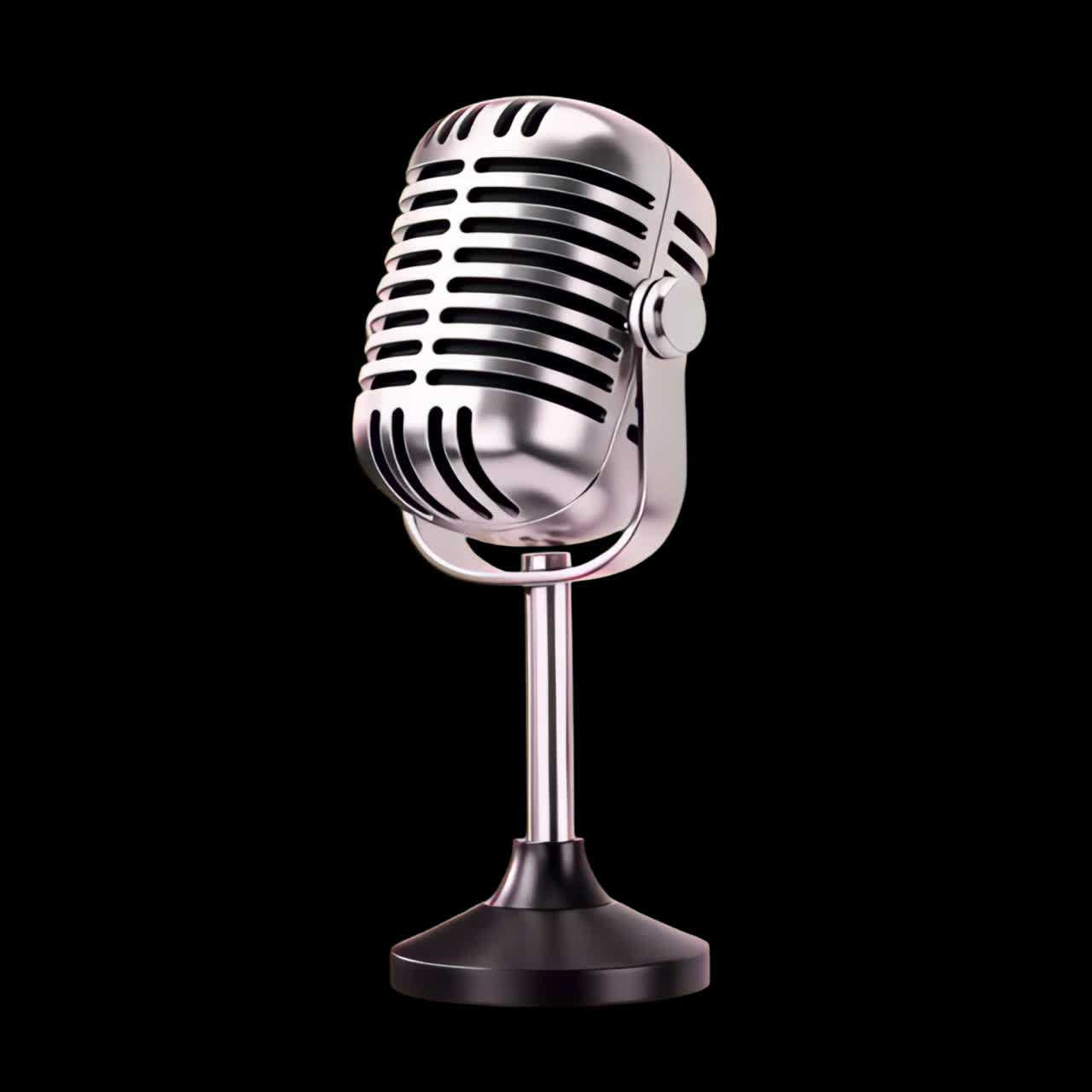 Vintage microphone animation isolated asset, transparent 4K video, alpha channel, ProRes 4444
