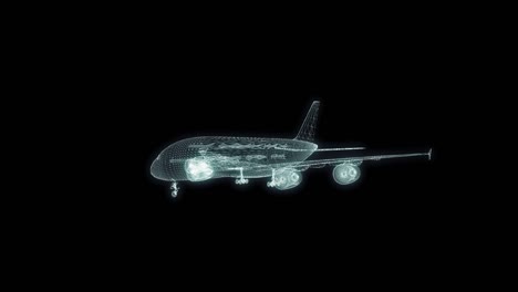 airplane hologram wireframe. nice 3d animation on a black background with a seamless loop for futuristics projects