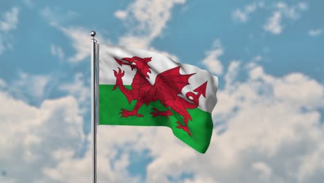 Wales-flag-waving-in-the-blue-sky-realistic-4k-Video