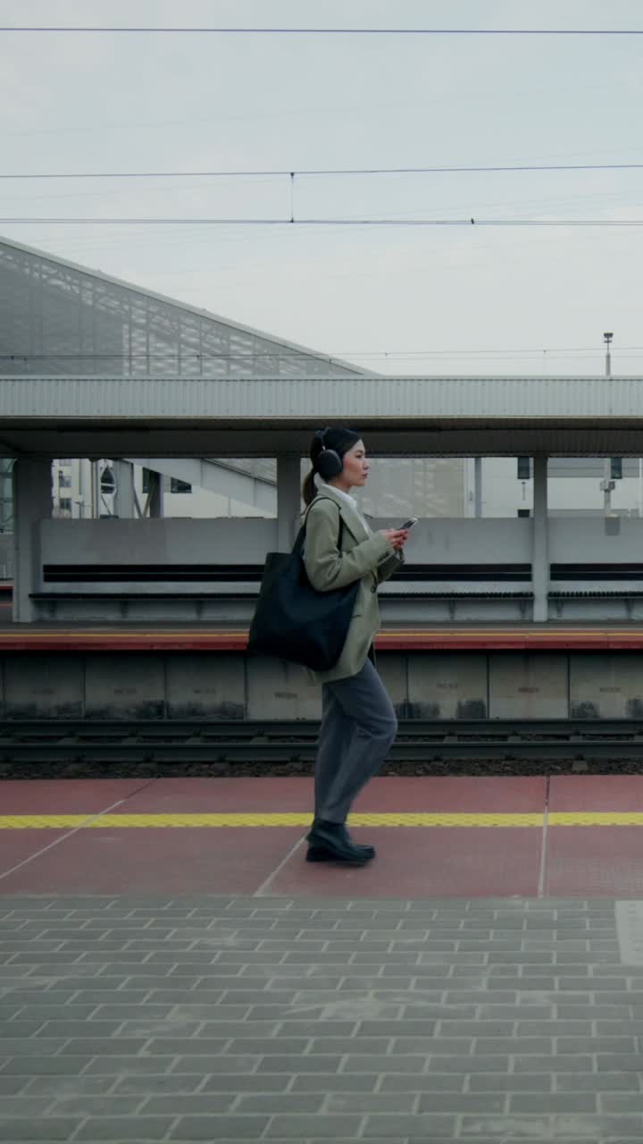 Woman Walking on Train Station Platform