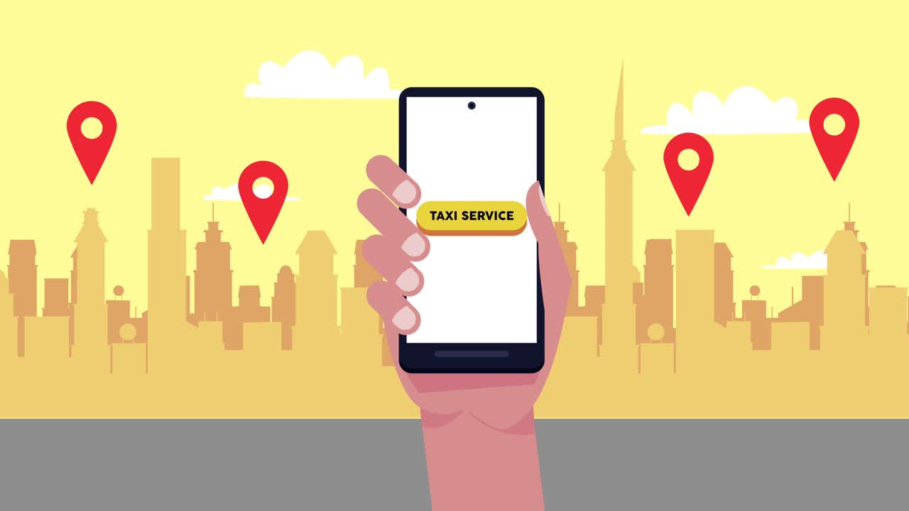 teléfono inteligente de elevación de mano con aplicación de taxi