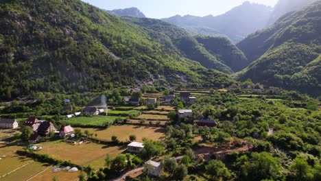 theth is one of the most popular travel destinations in northern albania. drone flight through the valley