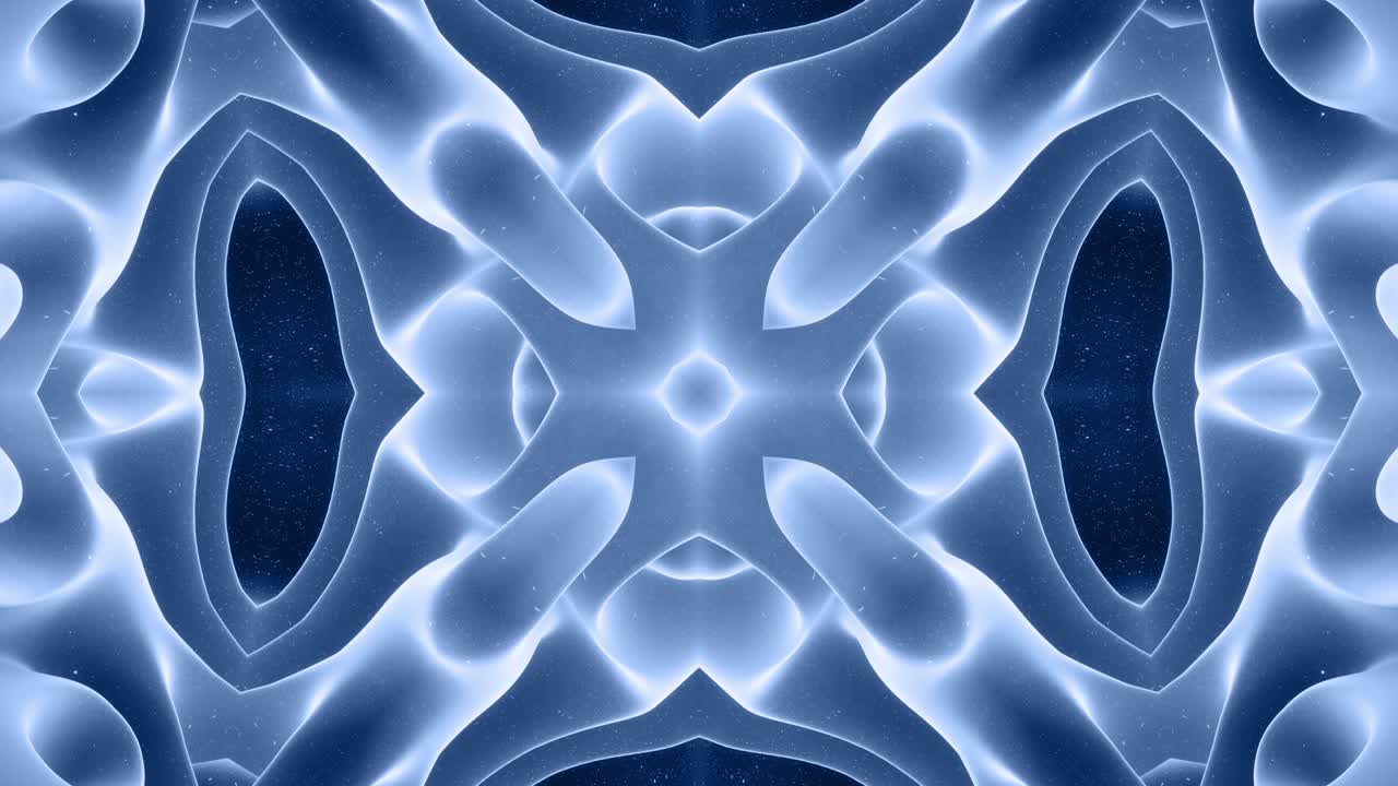 forma abstracta en 3d como una estrella o una flor, estructura simétrica de material de terciopelo azul negro intercalado con pañuelos, formas de cambios cíclicos suaves. fondo mate suave y elegante, animación suave.