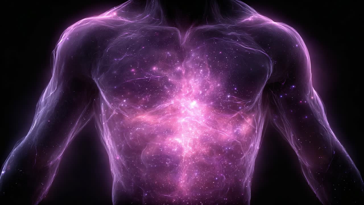 An Artistic Representation of Cosmic Energy within the Human Form, Highlighting the Mystical Connection Between Humanity and the Universe