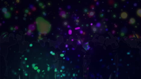 animation of colourful spots of light over dancing crowd