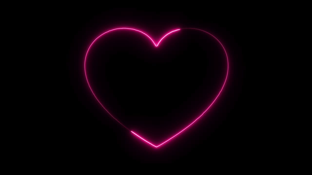 luz de neón rosa moviéndose alrededor del símbolo del corazón en fondo negro. brillante, colorida animación de corazón de neón en bucle. boda, día de san valentín, romance, cumpleaños, conceptos de amor. canal alfa incluido.