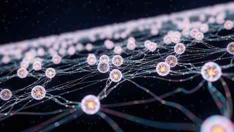 a stunning visualization of energy and connectivity, featuring luminous particles connected by intricate webs, emphasizing the beauty of quantum relationships in a dark background