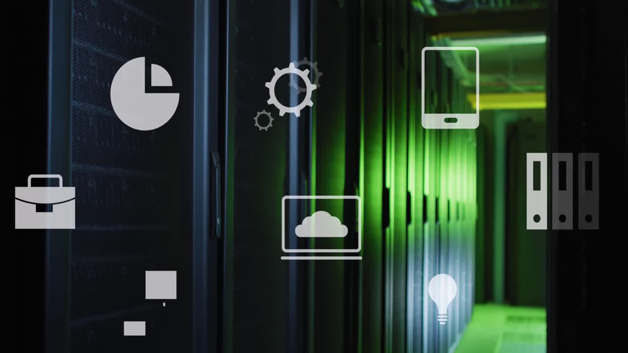 animación de iconos tecnológicos en los servidores