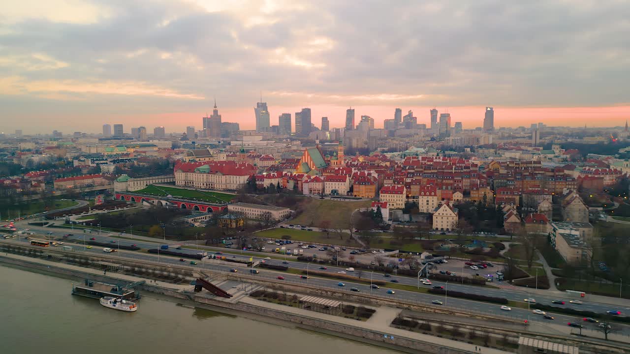 Night Warsaw's Old Town viewed from the royal castle at a height